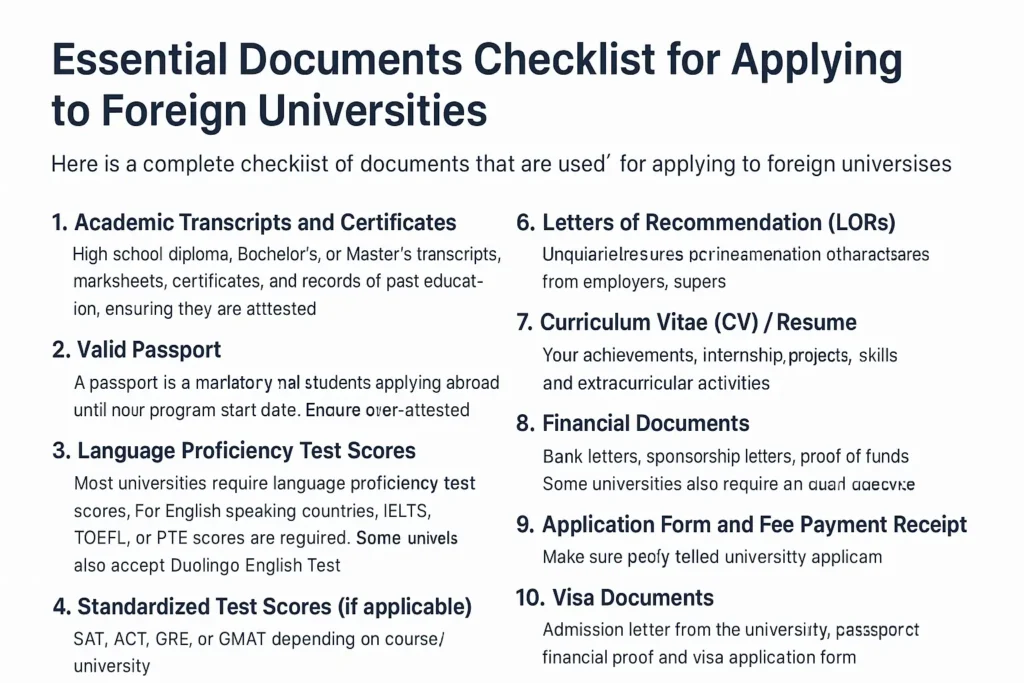 Essential documents checklist for applying to foreign universities