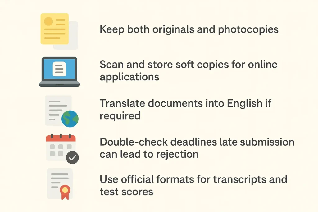 Flat style illustration showing document preparation tips