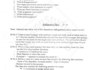 Welcome to Shining Study 28 University of Sargodha BS 2nd Term 2017 Object Oriented Programming Exam Question Paper - OOP concepts, class design, constructors, inheritance