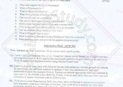 University of Sargodha BS 2nd Term 2016 Object Oriented Programming exam question paper