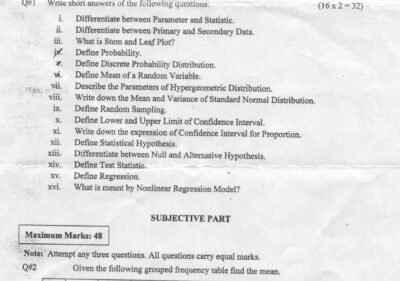 Probability & Statistics BSCS 2nd Term 2015 Past Paper UOS