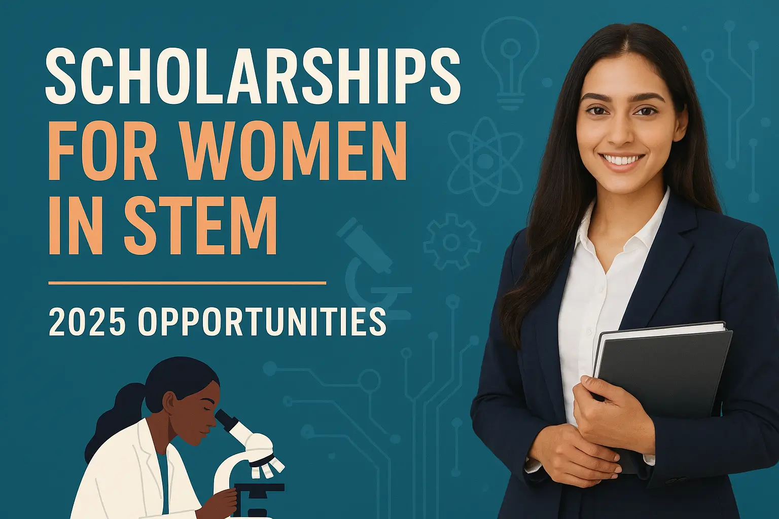 Scholarships for Women in STEM 2025 – female students in science, technology, engineering, and mathematics celebrating education opportunities with global scholarships and funding support