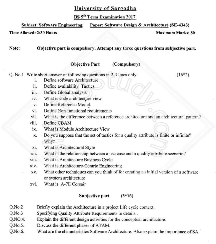 Software Design & Architecture BSSE 5th Term 2017 Past Paper UOS
