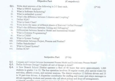 Software Engineering BSCS & IT 4th Term 2016 Past Paper UOS