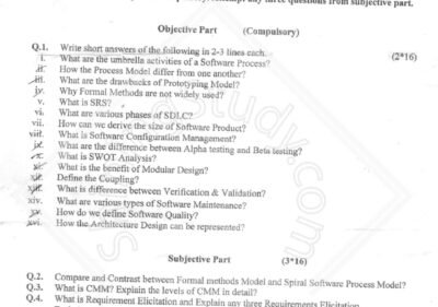 Software Engineering BSCS & IT 4th Term 2017 Past Paper UOS