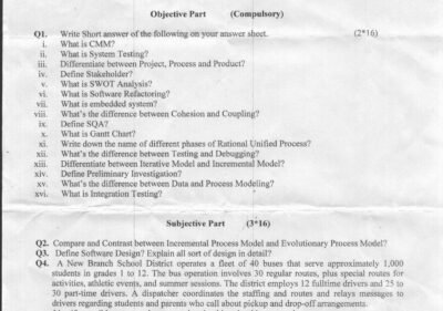 Welcome to Shining Study 27 Software Engineering BSSE 3rd Term 2016 Past Paper UOS