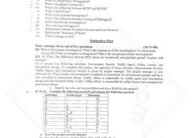 Software Project Management BSCS 7th Term Past Paper 2018 UOS