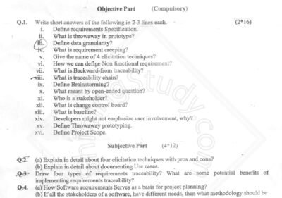 Welcome to Shining Study 26 Software Requirement Engineering BSSE 4th Term 2017 Past Paper UOS