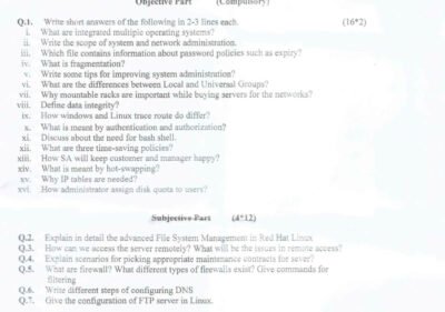 Welcome to Shining Study 30 System Network & Administration MSc IT 4th Term 2016 Past Paper UOS