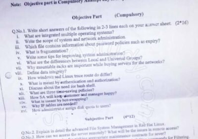 Welcome to Shining Study 30 System Network & Administration MSc IT 4th Term 2018 Past Paper UOS