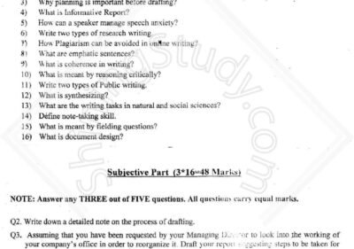 Welcome to Shining Study 29 Technical English and Report Writing BSIT , CS , SE 3rd Term 2017 Past Paper UOS 1