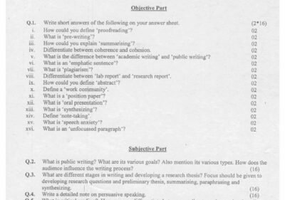 Technical English and Report Writing M.ScIT 1st Term 2014 Past Paper UOS