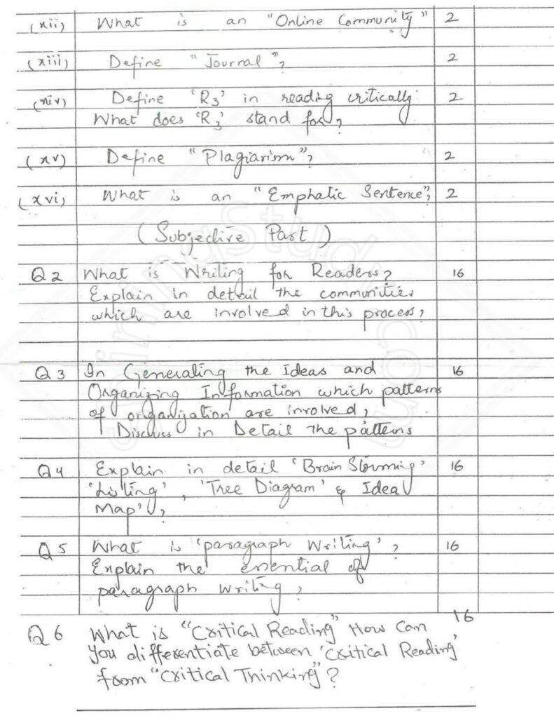 Technical English and Report Writing M.ScIT 1st Term 2015 Past Paper UOS 2