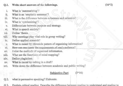 Technical English and Report Writing M.ScIT 1st Term 2016 Past Paper UOS