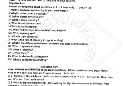 Technical English and Report Writing M.ScIT 1st Term 2017 Past Paper UOS