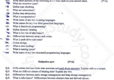 Theory Of Programming Language BSCS 6th Term 2016 UOS