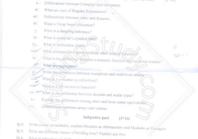 Theory Of Programming Language BSCS 6th Term 2017 UOS