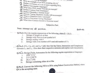 Welcome to Shining Study 30 Theory of Automata BSCS 5th Term Past Paper 2015 UOS