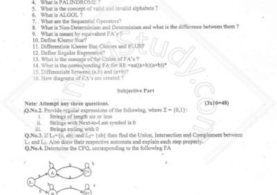 Welcome to Shining Study 29 Theory of Automata BSCS 5th Term Past Paper 2017 UOS