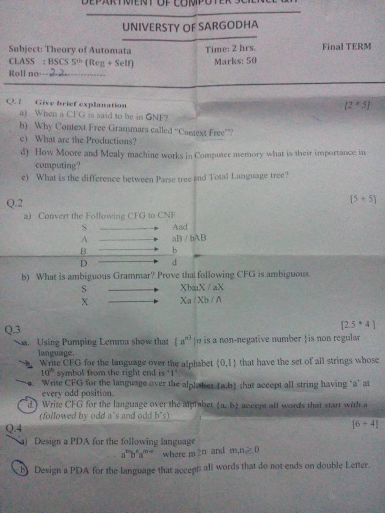 Theory of Automata BSCS 5th Term Past Paper UOS (2)
