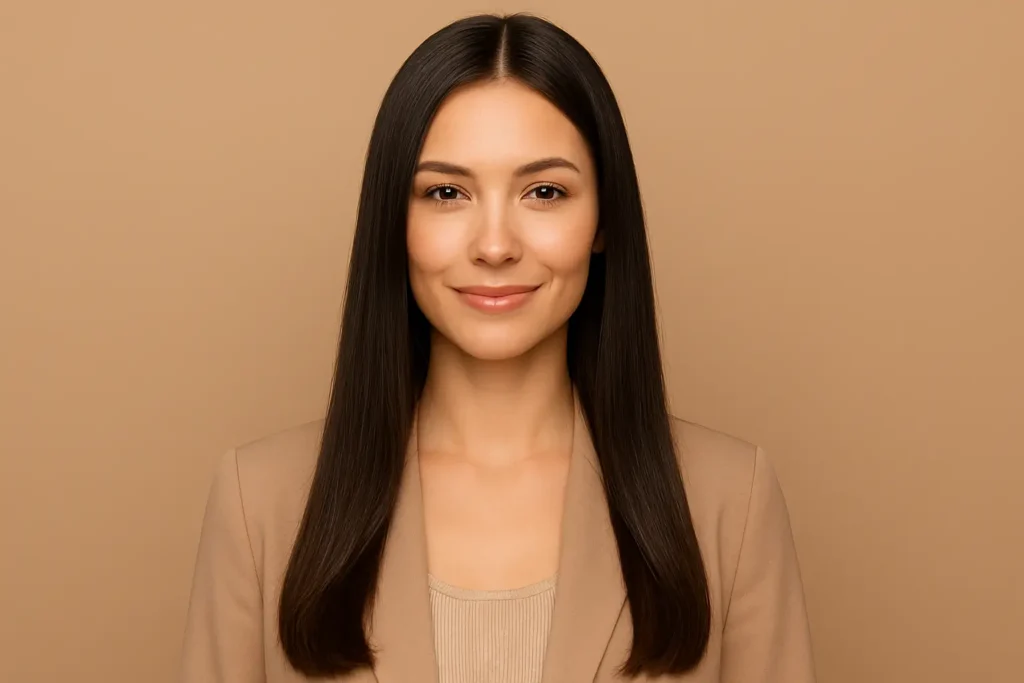 woman with long, sleek, straight shiny black hair