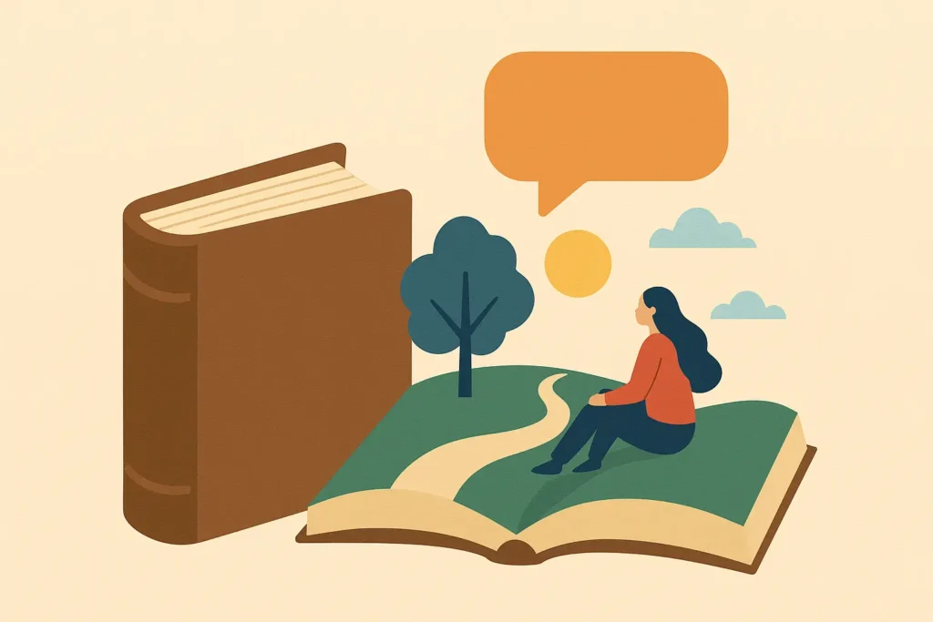 Creative storytelling concept illustration showing a person