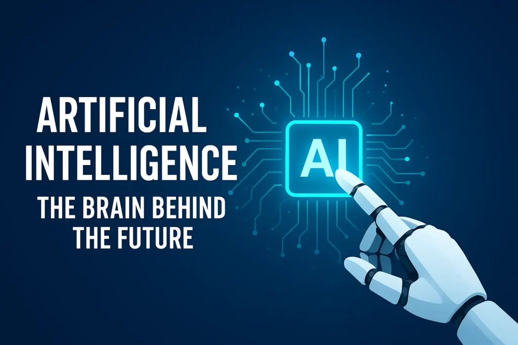 From AI to 5G: The Future Is Now 2 Futuristic AI illustration showing a robotic hand touching a glowing AI icon