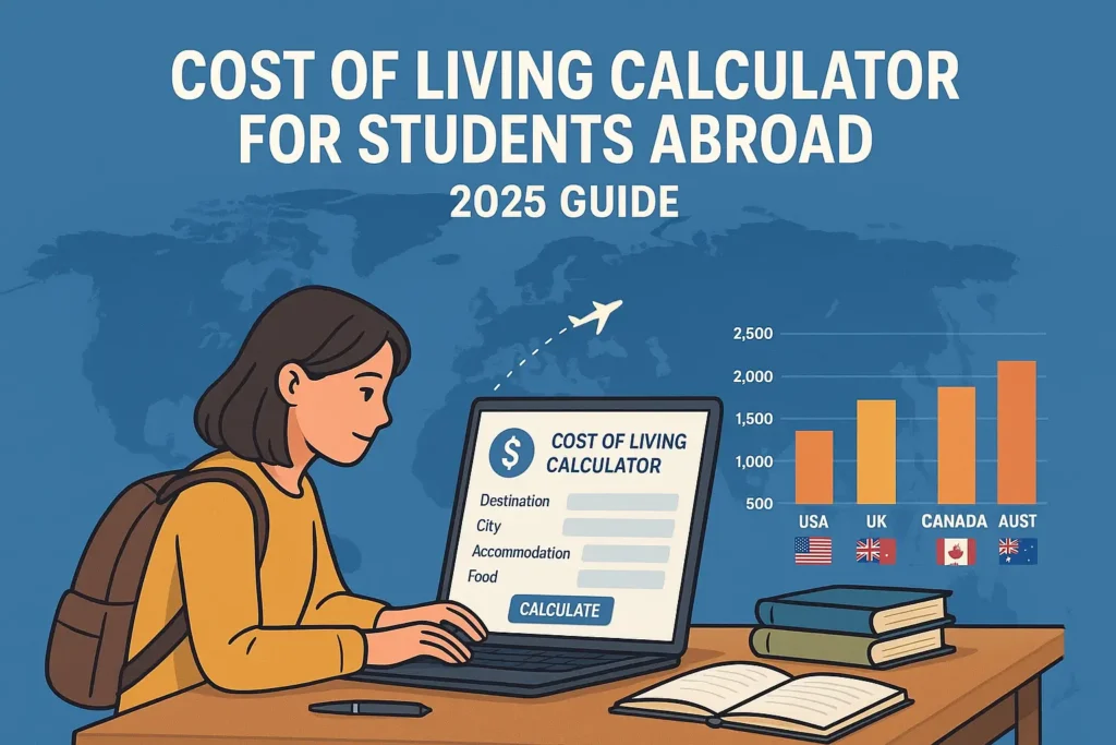 Student using cost of living calculator for studying abroad in 2025