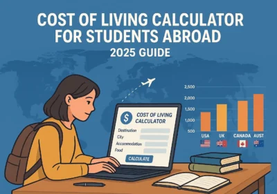Student using cost of living calculator for studying abroad in 2025