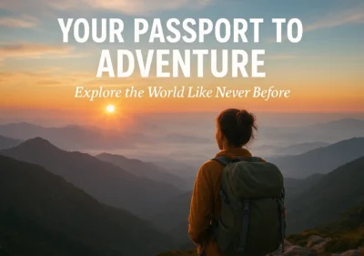 Traveler overlooking sunrise on mountain ridge with backpack