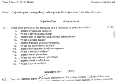 Cyber Security Past Paper 2026 BS IT University of Sargodha