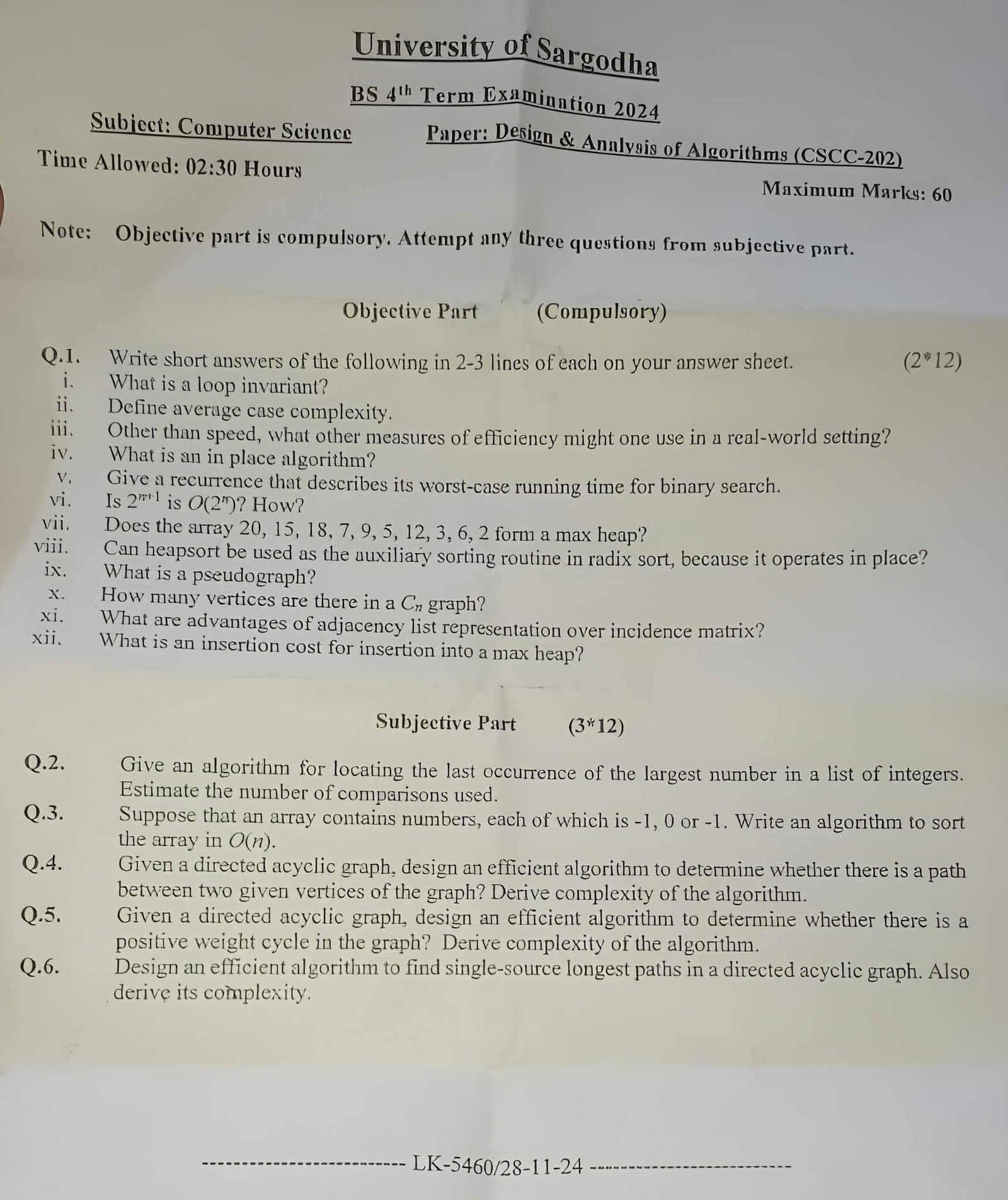 Design and analysis of algorithm 2024