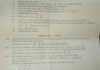 Linear Algebra Past Paper 2024 | BS 4th Term UOS (MATH-202)